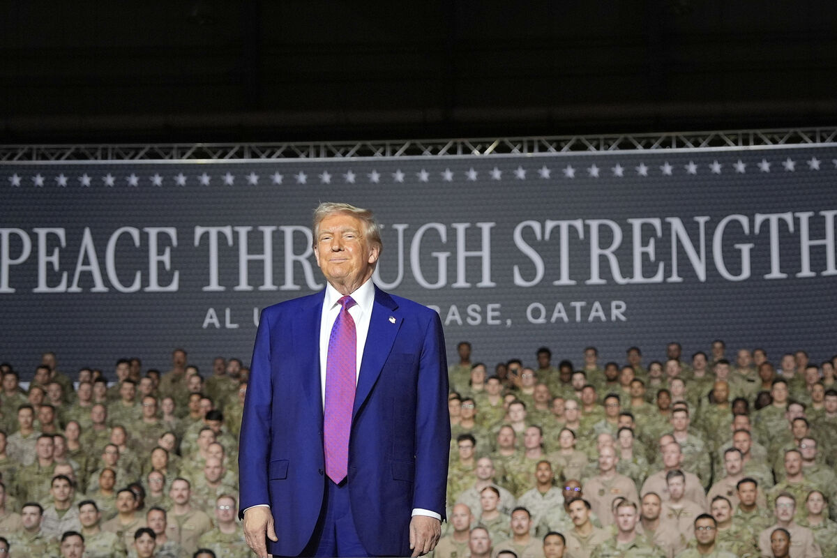 President Donald Trump stands on stage at the Al Udeid Air Base, Thursday, May 15, 2025, in Doha, Qatar. (AP Photo/Alex Brandon) President Donald Trump stands on stage at the Al Udeid Air Base, Thursday, May 15, 2025, in Doha, Qatar. (AP Photo/Alex Brandon)
