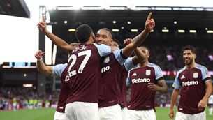 <p>Aston Villa's Boubacar Kamara (centre) celebrates scoring their side's second goal of the game with team-mates during the Premier League match at Villa Park, Birmingham. Picture date: Friday May 16, 2025.</p>