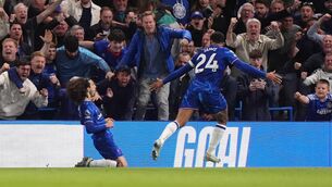 <p>Chelsea's Marc Cucurella celebrates scoring the winner. Pic: Bradley Collyer/PA Wire.</p>