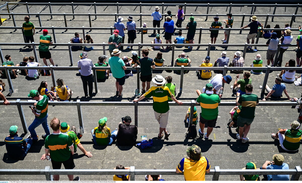Supporters gather in the terrace before the GAA Football All-Ireland Senior Championship Round 1 match between Kerry and Roscommon at Fitzgerald Stadium. Pic: Brendan Moran/Sportsfile