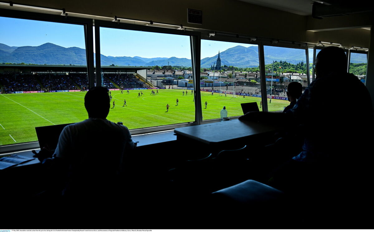 Journalists watch the action from the press box. Pic: Brendan Moran/Sportsfile.
