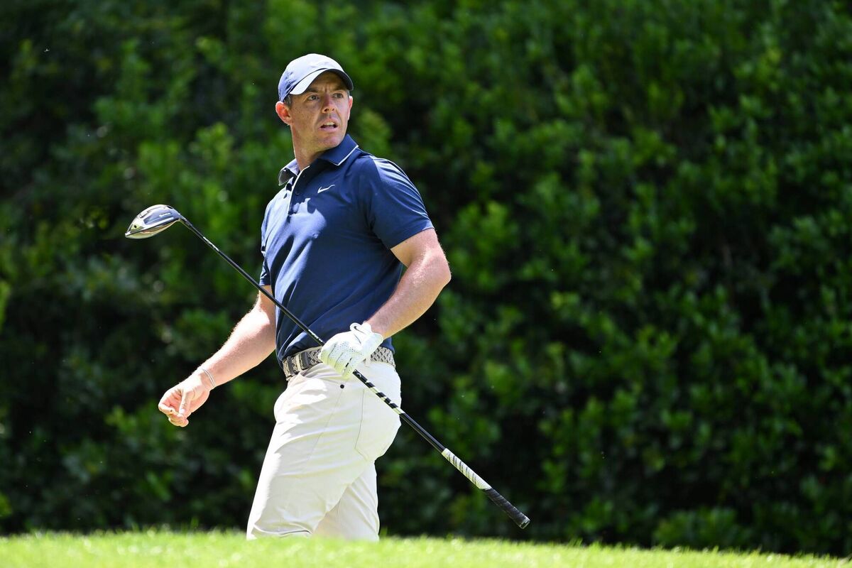 FEELING BLUE? Rory McIlroy follows his shot from the 12th tee during the third round of the PGA Championship at Quail Hollow Country Club on May 17, 2025 in Charlotte, North Carolina. (Photo by Ross Kinnaird/Getty Images) FEELING BLUE? Rory McIlroy follows his shot from the 12th tee during the third round of the PGA Championship at Quail Hollow Country Club on May 17, 2025 in Charlotte, North Carolina. (Photo by Ross Kinnaird/Getty Images)