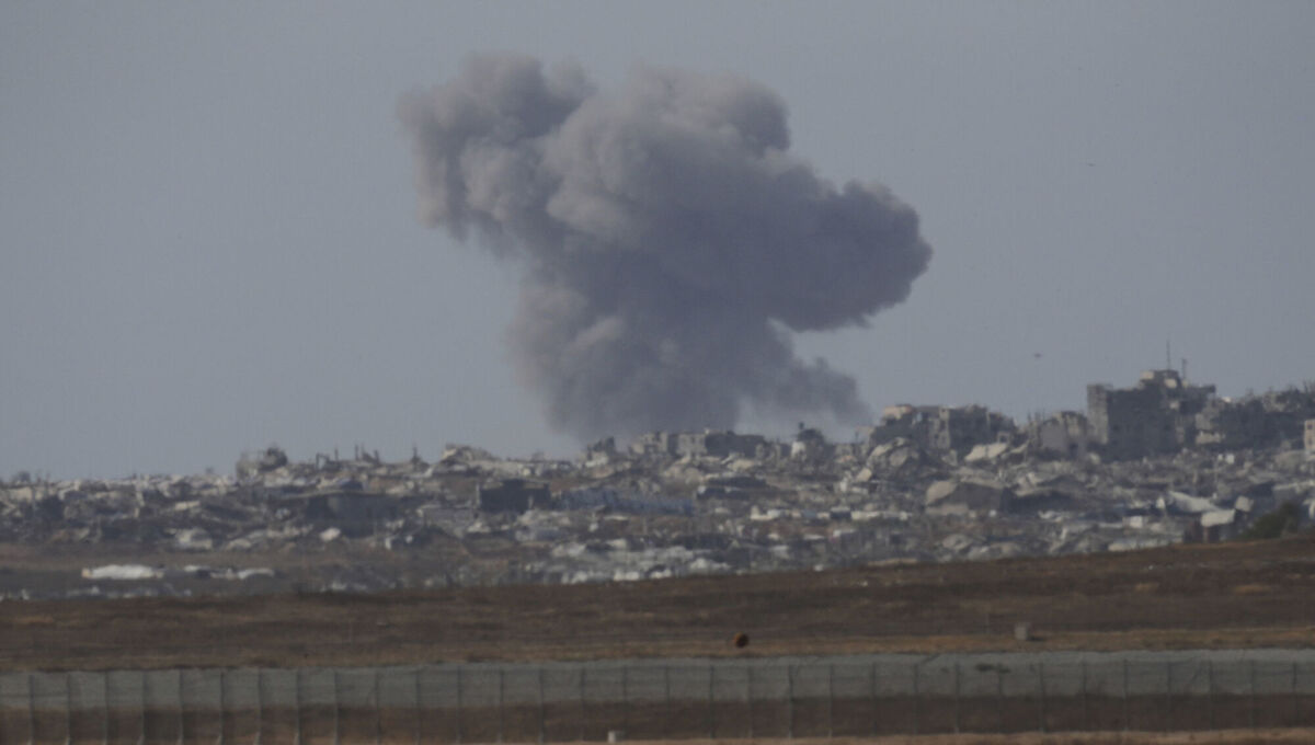 Smoke rises following an Israeli army bombardment in the Gaza Strip, as seen from southern Israel, on Monday. Picture: Ohad Zwigenberg/AP