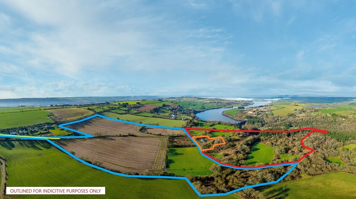 Marked aerial view of the 60-acre farm at Curraghbeg, Ovens, Co Cork. Marked aerial view of the 60-acre farm at Curraghbeg, Ovens, Co Cork.