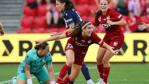 <p>IRELAND'S CALL: Erin Healy of Adelaide United scores the equaliser against Melbourne Victory at Coopers Stadium this month. . Pic: Sarah Reed/Getty Images</p>