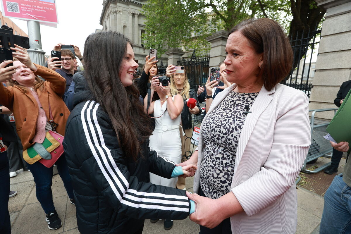 Disability Rights Campaigner Cara Darmody commenced a 50-hour protest outside the front of Leinster House today. She was joined at one stage by the leaders of the United Opposition Parties, including Sinn Féins Mary Lou McDonald. Picture: Leah Farrell/© RollingNews.ie