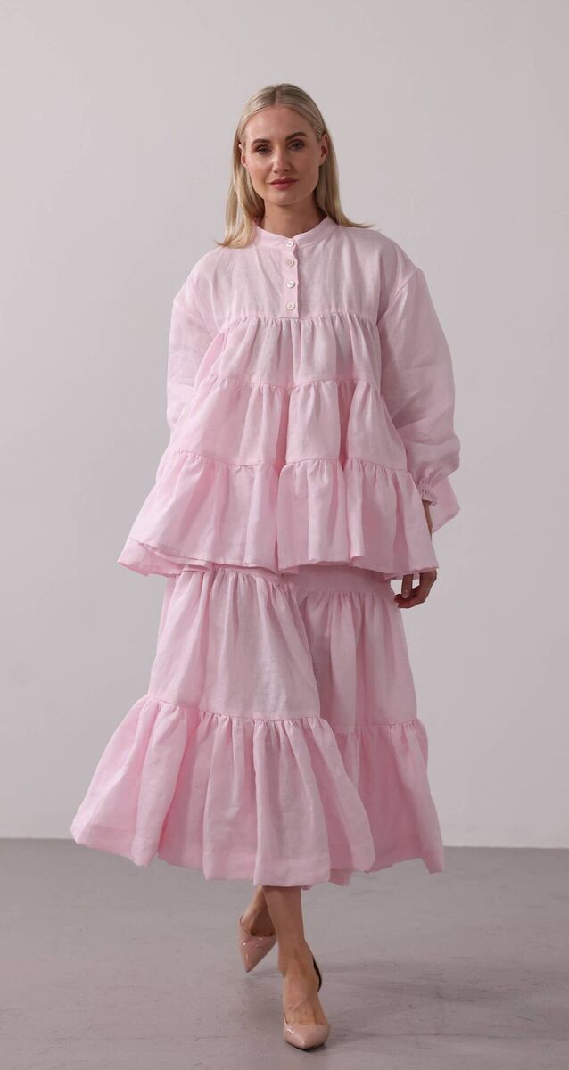 Fashion Pink Linen Ruffles at Kindred Of Ireland. Fashion Pink Linen Ruffles at Kindred Of Ireland.