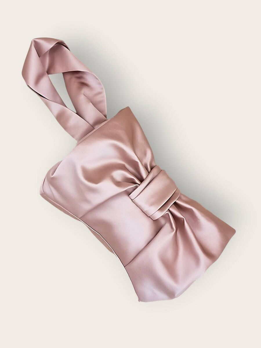 Satin Bow Clutch Bag, €175, August Night. Satin Bow Clutch Bag, €175, August Night.