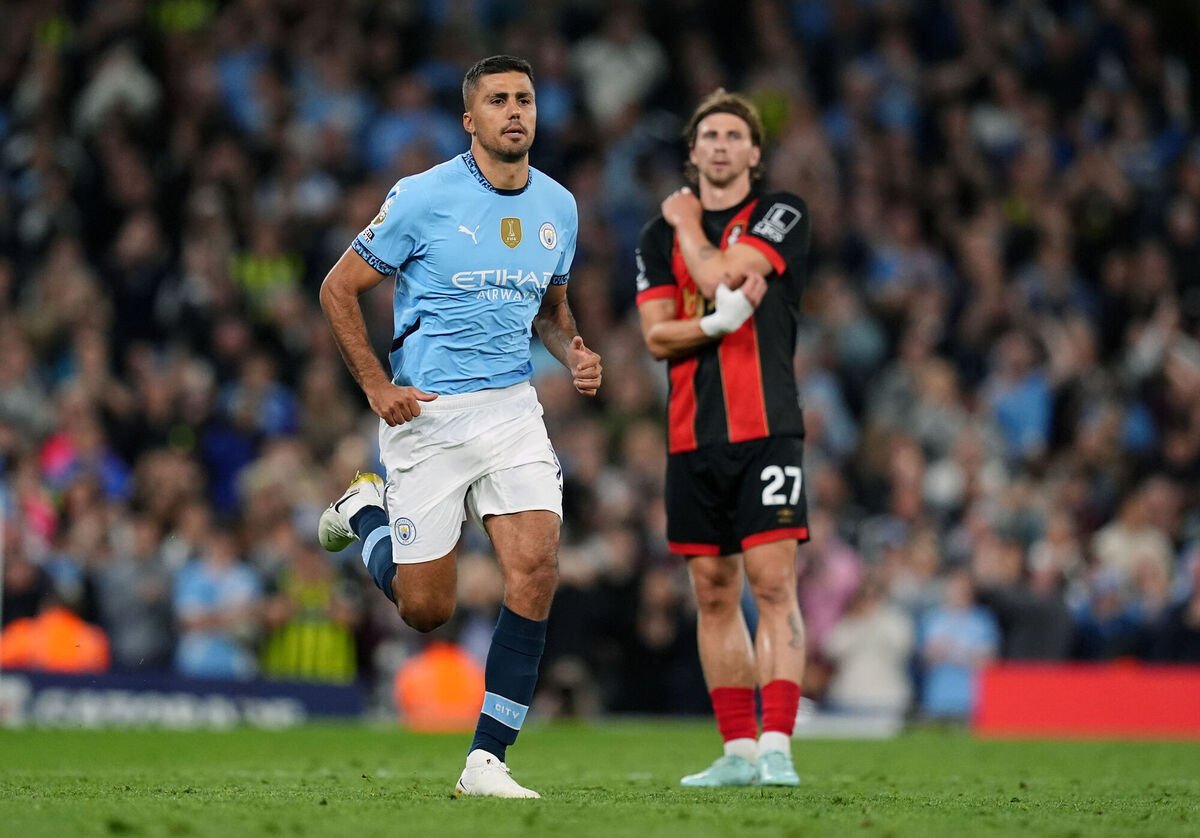 Manchester City's Rodri returns from injury. Pic: Martin Rickett/PA Wire. Manchester City's Rodri returns from injury. Pic: Martin Rickett/PA Wire.
