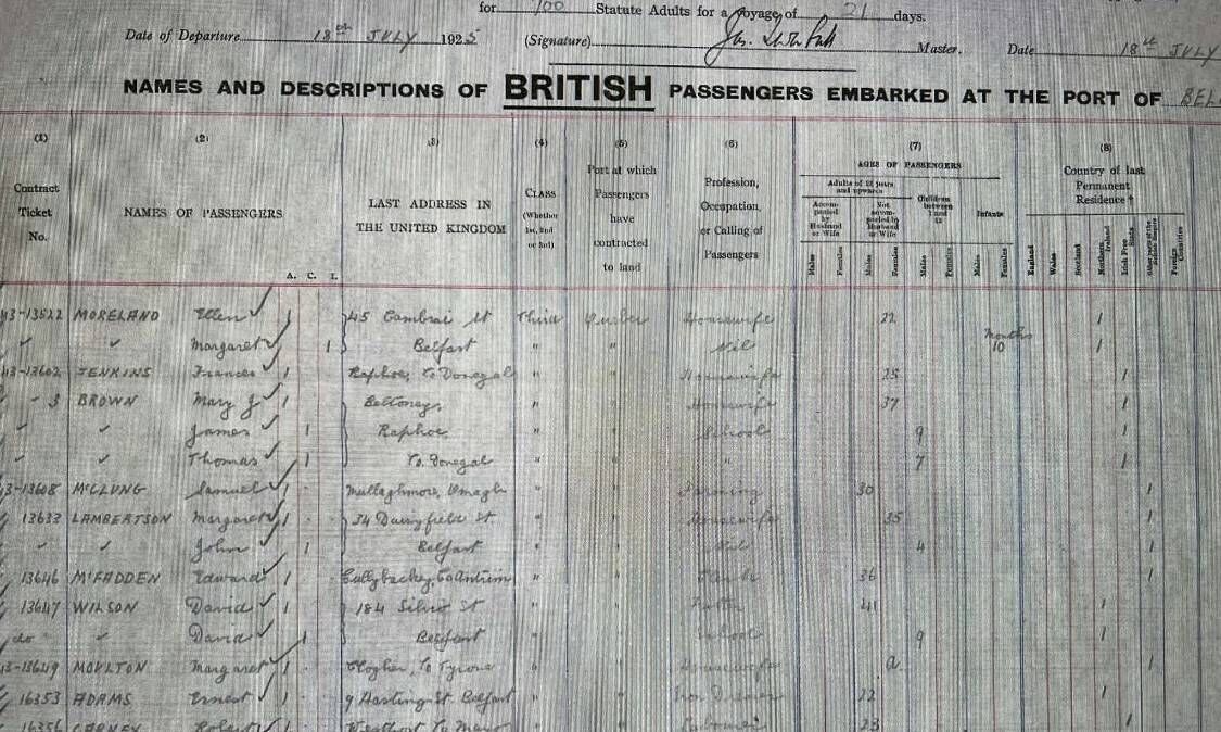 Robert Carney's name at the bottom of the passenger list for the Canadian Pacific ship ‘Montnairn’ (Ticket no.16356) on July 18, 1925. Robert Carney's name at the bottom of the passenger list for the Canadian Pacific ship ‘Montnairn’ (Ticket no.16356) on July 18, 1925.