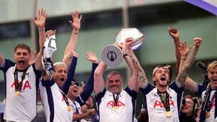 <p>Ange Postecoglou celebrated at Tottenham’s Europa League winners parade (Bradley Collyer/PA)</p>