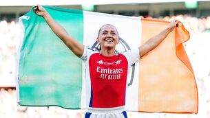 <p>GUNNER GLORY: Ireland's Katie McCabe savours Arsenal's Champions League final win at Lisbon's Estádio José Alvalade. Pic: Jose Breton, Inpho</p>