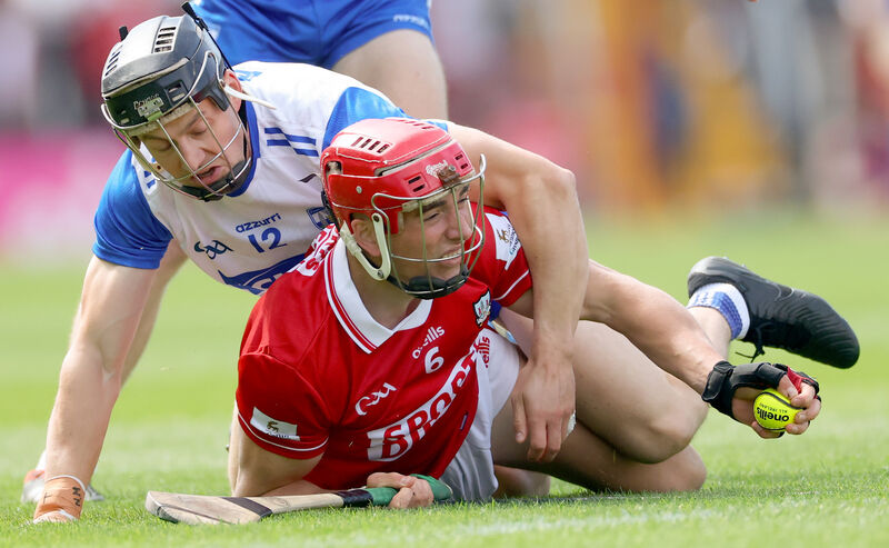 FLAT OUT: Waterford’s Jamie Barron and Ciarán Joyce of Cork. Pic: INPHO/James Crombie