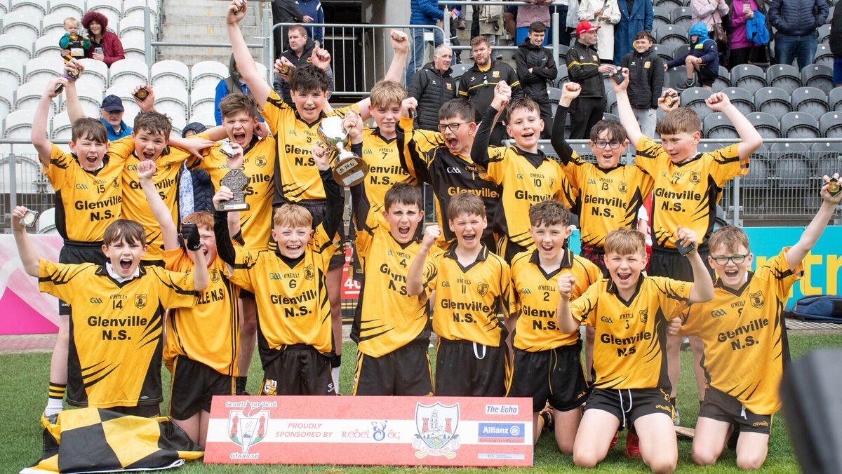  DH6 FINAL: Glenville team celebrate in capturing the Allianz Sciath na Scol DH6 final. Pic: Howard Crowdy