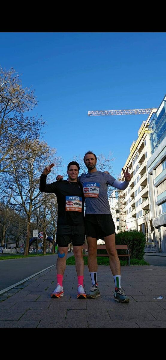 Aiden Kelly and Colin Sheridan before the Vienna Marathon in March.