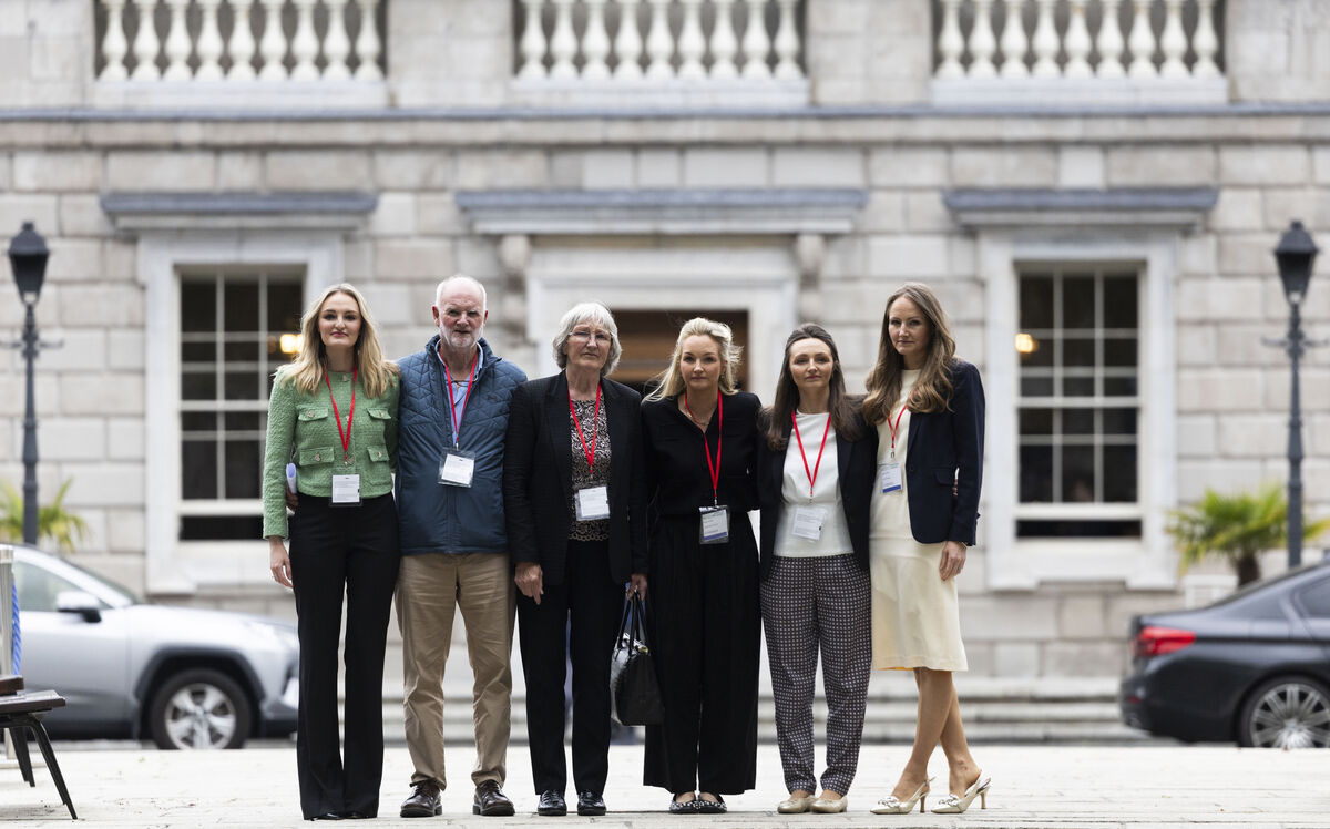 Hannah, Jim, Lucia, Gemma, Aimee and Pia O’Farrell at Leinster House to hear an apology in the Dail. Picture: SAM BOAL/Collins Photos Hannah, Jim, Lucia, Gemma, Aimee and Pia O’Farrell at Leinster House to hear an apology in the Dail. Picture: SAM BOAL/Collins Photos