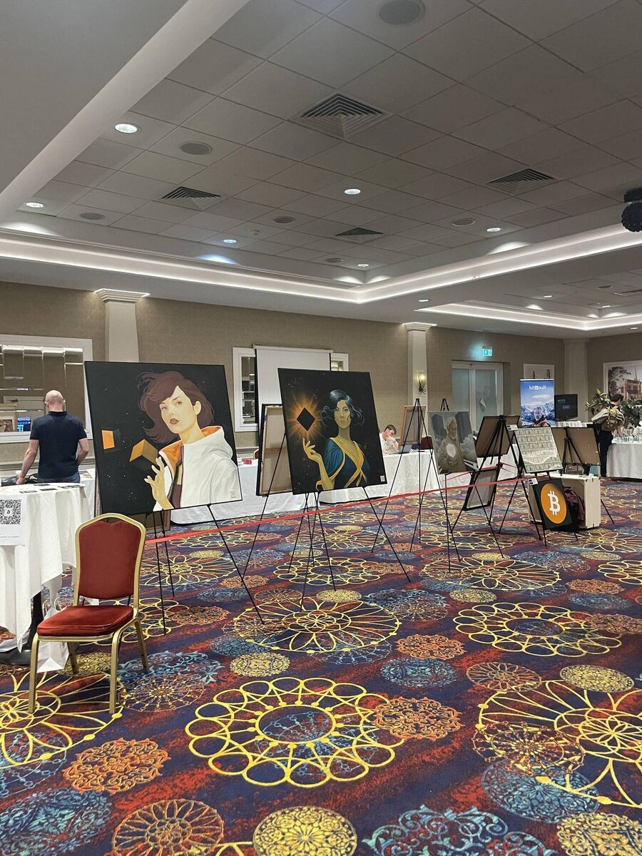 Artwork displayed at Bitcoin Ireland Conference which was available to purchase with Bitcoin. Artwork displayed at Bitcoin Ireland Conference which was available to purchase with Bitcoin.