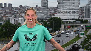 <p>Republic of Ireland's Megan Connolly poses for a portrait at their team hotel in Istanbul ahead of their UEFA Women's Nations League League B match against Türkiye on Friday. Photo by Stephen McCarthy/Sportsfile</p>