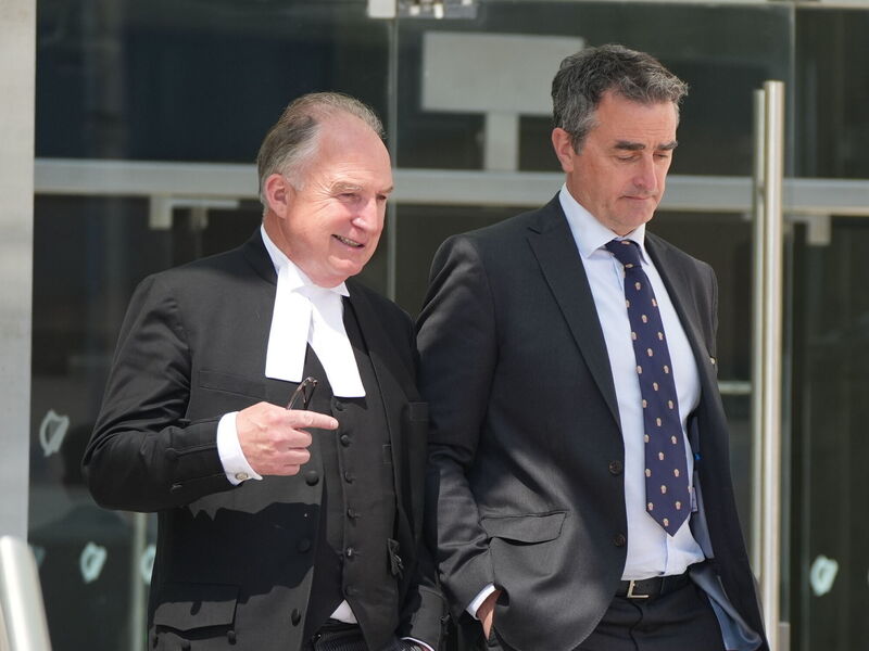 Richard Satchwell's Senior council Brendan Grehan (left) and solicitor Eddie Burke. During the trial and in the absence of the jury, Mr Grehan applied to exclude Satchwell's 'cryptic' reply of 'Guilty or not guilty, guilty' when he was formally charged with the murder of Tina on October 13, 2023. Photo: Niall Carson/PA
