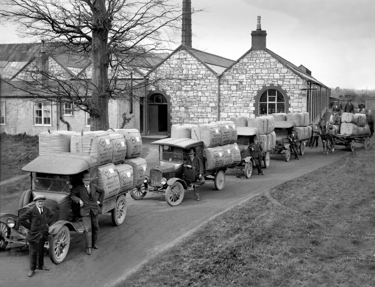 A consignment of wool destined for New York departs St. Patricks Wollen Mills, Douglas in 1929 