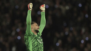 <p>PSG's goalkeeper Gianluigi Donnarumma celebrates after the Champions League semifinal, second leg soccer match between Paris Saint-Germain and Arsenal. Pic: AP Photo/Aurelien Morissard</p>