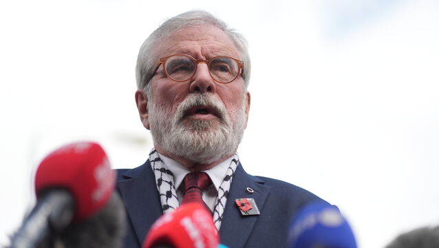 <p>Former Sinn Fein president Gerry Adams outside the High Court in Dublin after winning his libel case against the BBC (Brian Lawless/PA)</p>