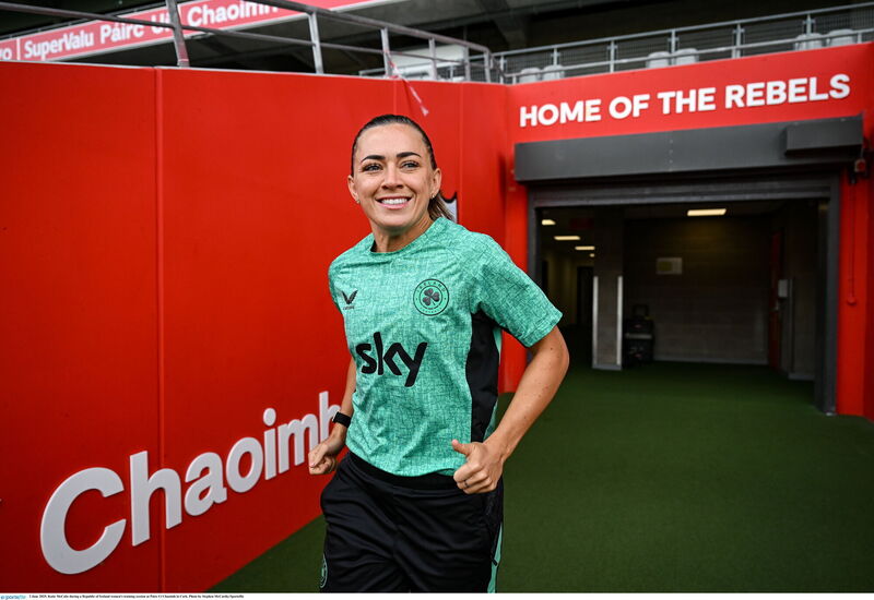 Katie McCabe during a Republic of Ireland women's training session at Páirc Uí Chaoimh in Cork. Pic: Stephen McCarthy/Sportsfile. Katie McCabe during a Republic of Ireland women's training session at Páirc Uí Chaoimh in Cork. Pic: Stephen McCarthy/Sportsfile.