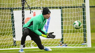 <p>Goalkeeper Caoimhin Kelleher during a Republic of Ireland training session. Pic: Ramsey Cardy/Sportsfile</p>