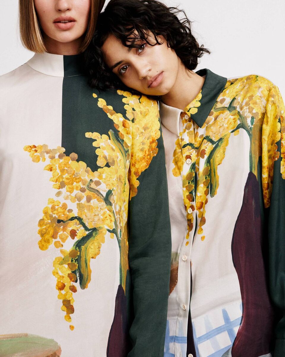 ‘Lemons on a plate’ midi dress, €395, and shirt €255, Stine Goya ‘Lemons on a plate’ midi dress, €395, and shirt €255, Stine Goya