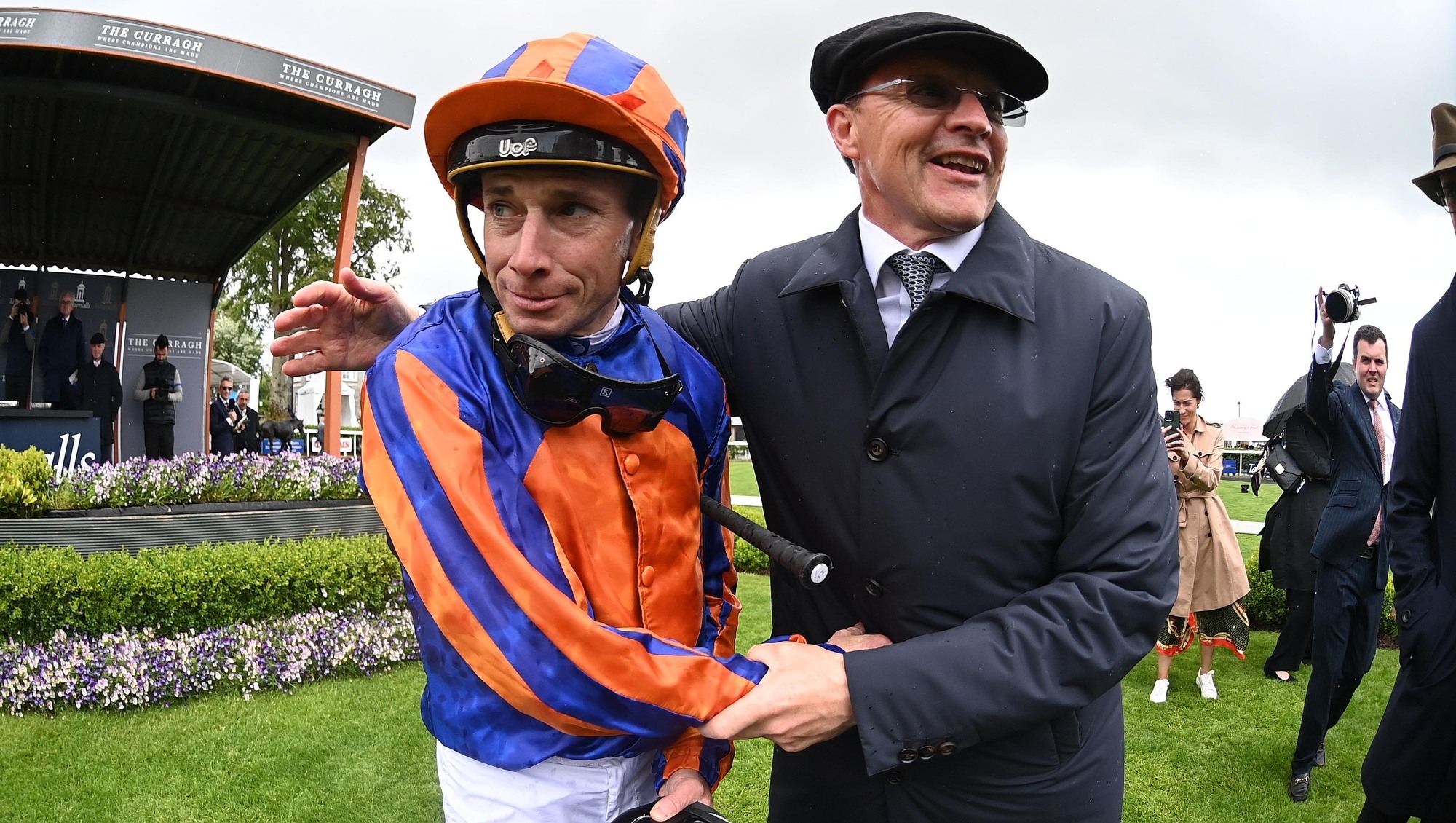 DYNAMIC DUO: Aidan O'Brien with Ryan Moore after Lake Victoria's Irish 1,000 Guineas win at the Curragh. The pair will bid to secure more Classic glory with Delacroix in Saturday's Epsom Derby.  	Picture: Healy Racing