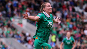 <p>Ireland's Saoirse Noonan celebrates scoring her side' winning goal. Pic: ©INPHO/Ryan Byrne</p>