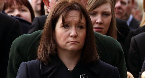 Nicola Golden, wife of murdered Garda Tony Golden, as the funeral procession arrives.