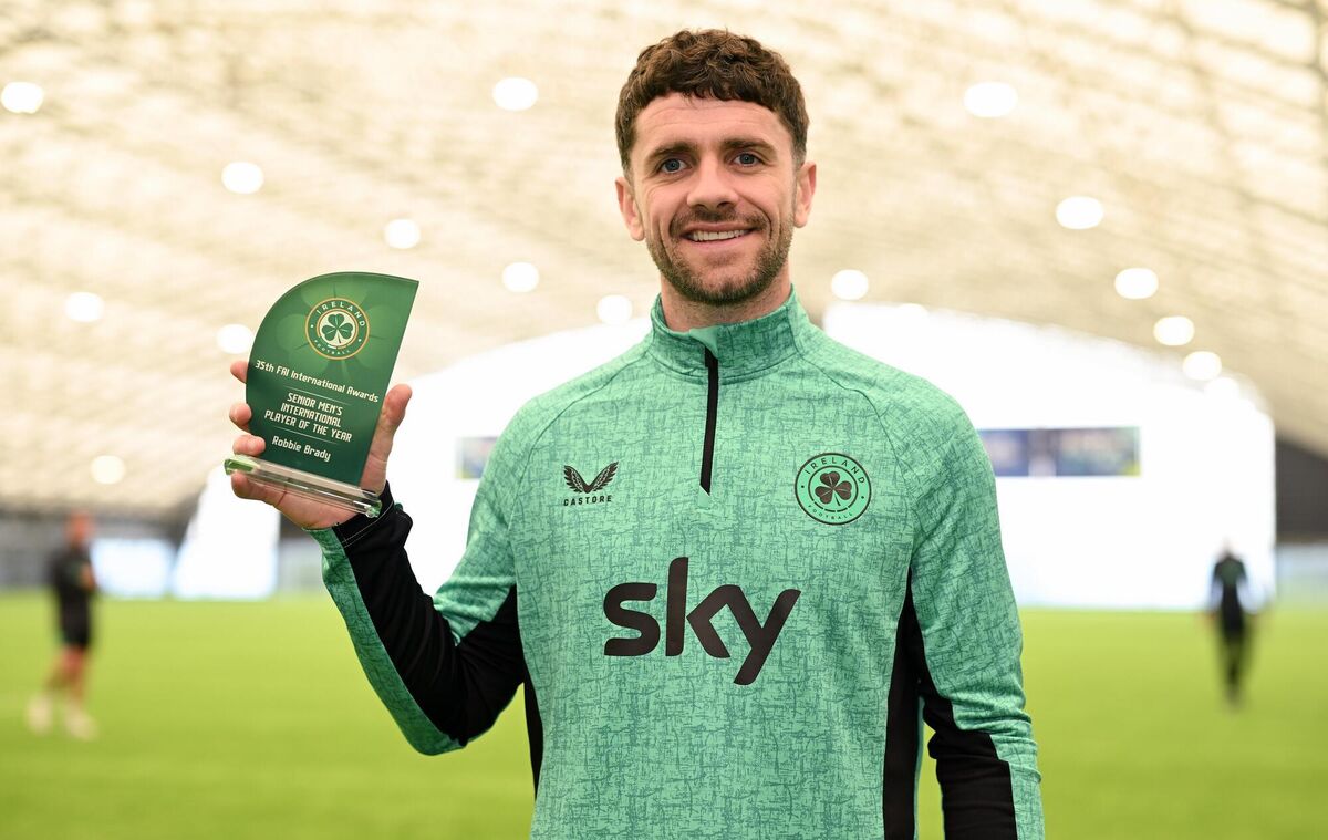 Brady with the Senior Men's International Player of the Year award at the National Indoor Arena Picture: Stephen McCarthy/Sportsfile