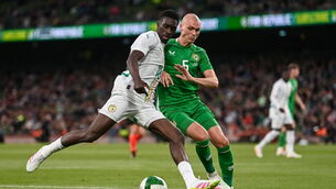 <p>SET PIECES: Senegal's Ismaïla Sarr in action against Ireland's Will Smallbone. Pic: Ben McShane/Sportsfile</p>