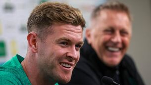 <p>BUILDING: Nathan Collins speaks to the media alongside Heimir Hallgrimsson in Luxembourg. Pic: ©INPHO/Ryan Byrne.</p>