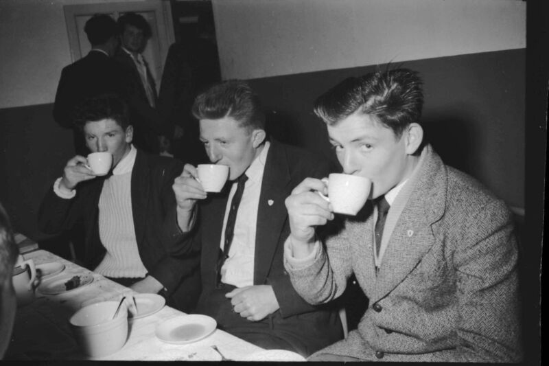  Men sip their tea a dance in Ardee. Pictures by Tony Fitzmaurice, courtesy of Kerry Writers’ Museum