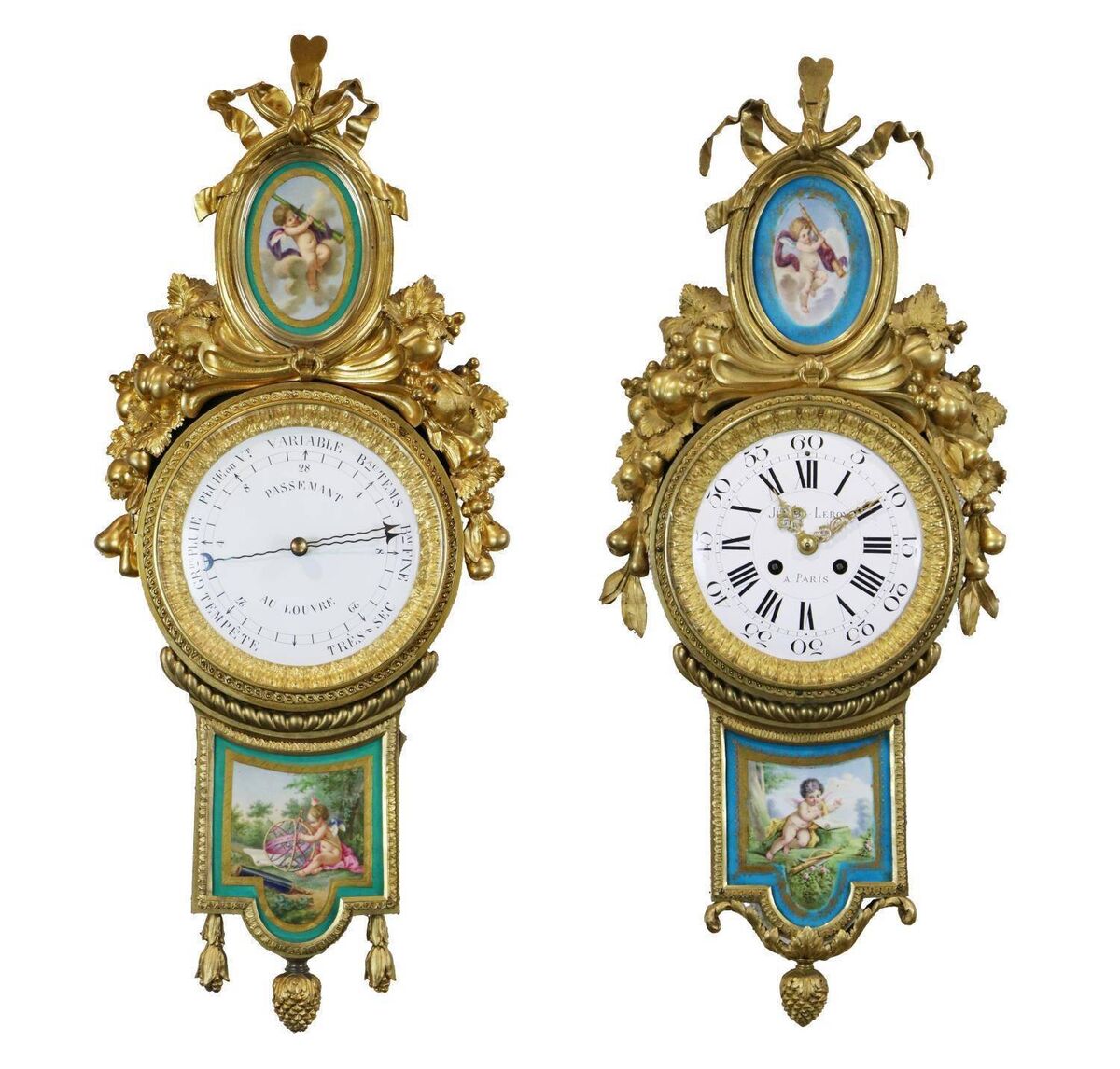 An 18th-century Louis XV Cartel clock and matching barometer by Julian Le Roy. 