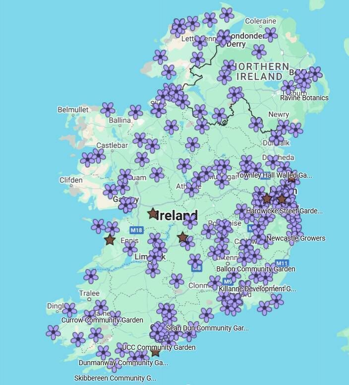 Community Gardens Ireland — map of allotments across the country