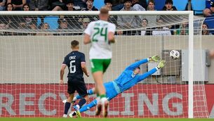 <p>MAX POWER: Republic of Ireland goalkeeper Max O'Leary makes a save from Danel Sinani of Luxembourg. Pic: Stephen McCarthy/Sportsfile.</p>