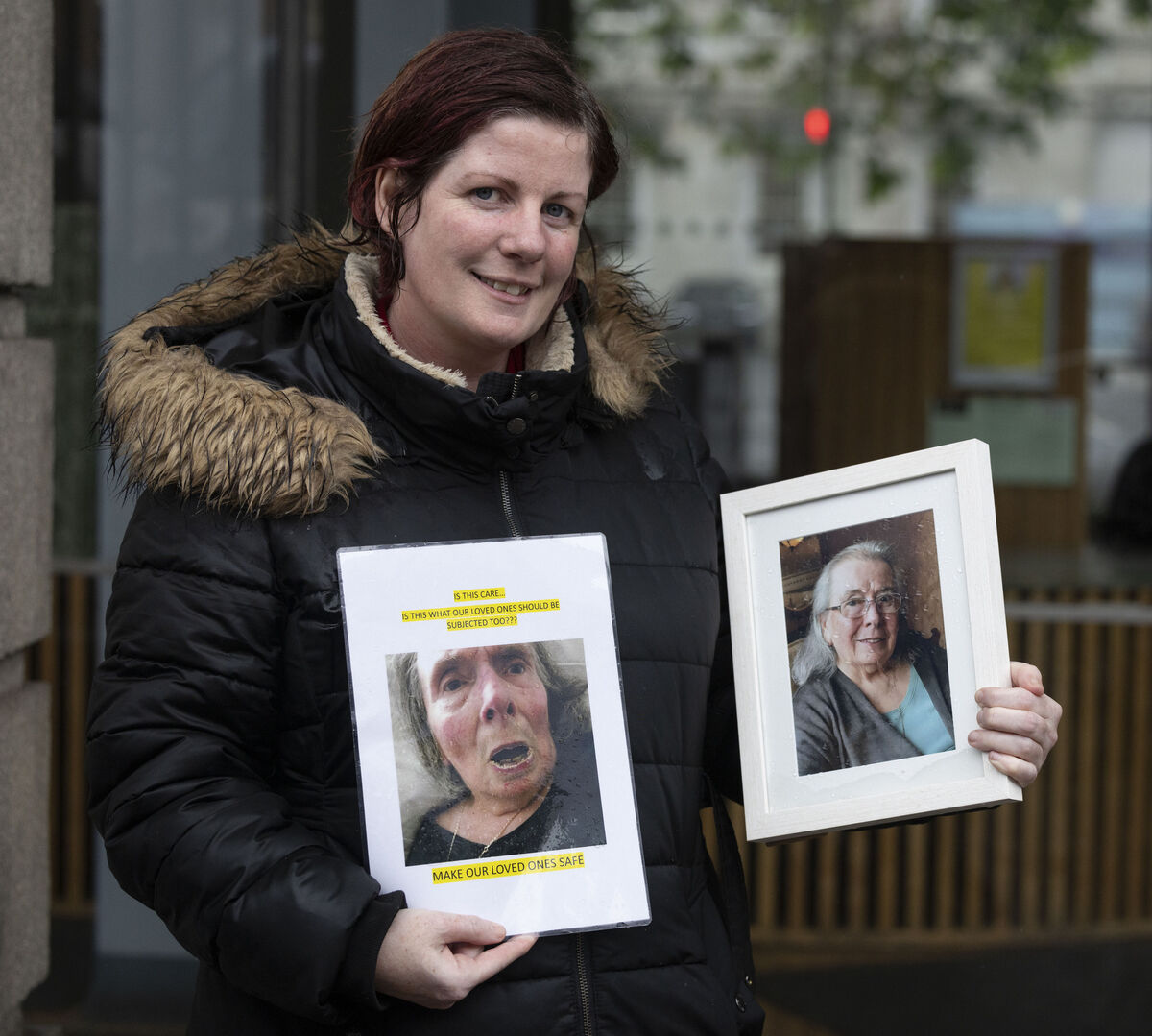 
                        Yvonne Wynne holds two photos of her mother Mary. On the right when she was 85, and on the left at 86, she was found in her own excrement from her breast to her knees. 