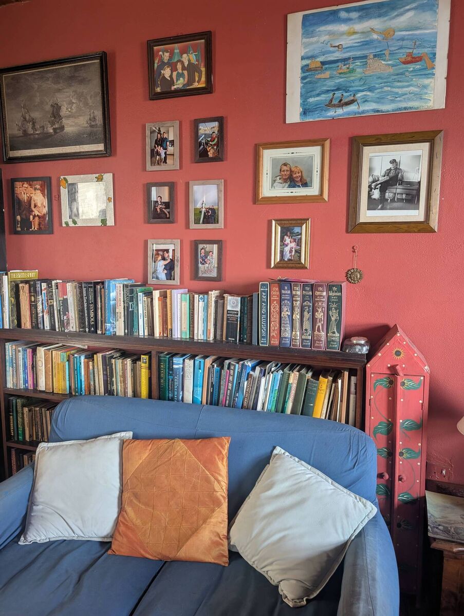 The new feature wall, lined with family photos