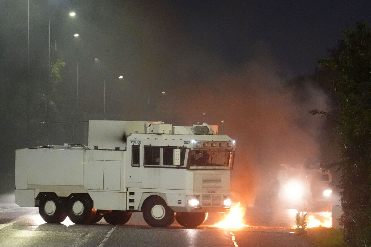 A water cannon vehicle at the scene of a fire in Portadown. Picture: Brian Lawless/PA Wire