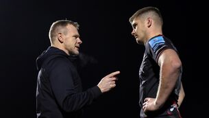 <p>Saracen head coach Mark McCall with Owen Farrell after the Gallagher Premiership match at the StoneX Stadium, London. Picture date: Saturday January 27, 2024.</p>