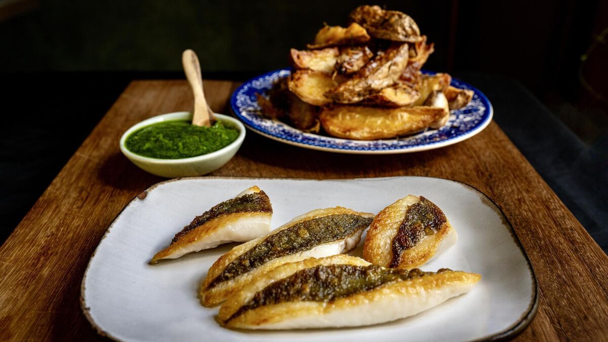John Dory, potato wedges and salsa verde