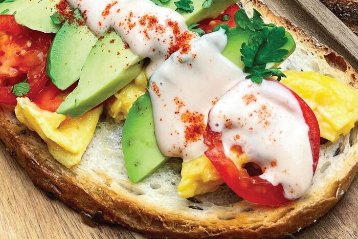 Avocado, Scrambled Egg and Tomato Stack