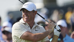 <p>Rory McIlroy tees off on the 15th hole during the first round of the U.S. Open. Pic: AP Photo/Gene J. Puskar</p>