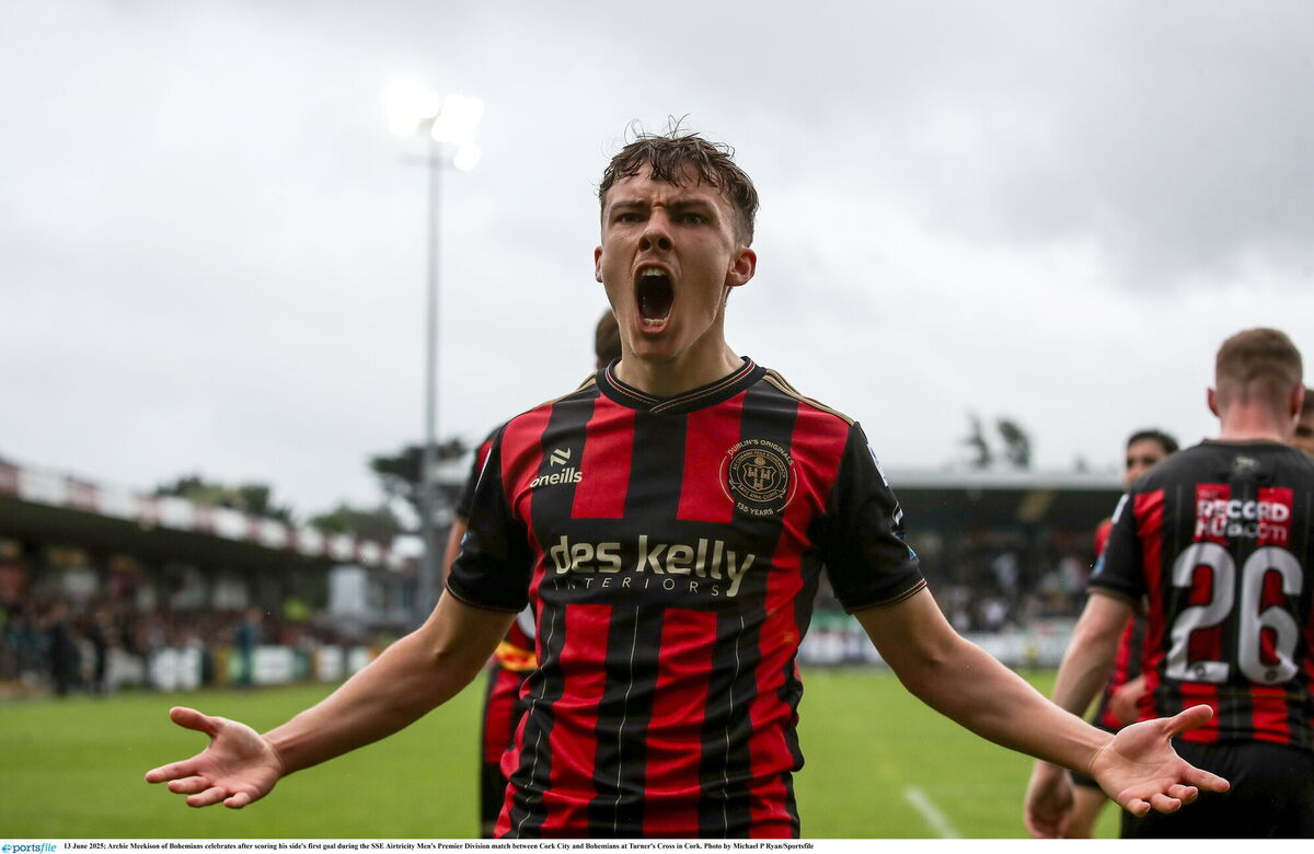 Archie Meekison of Bohemians celebrates. Pic: Michael P Ryan/Sportsfile