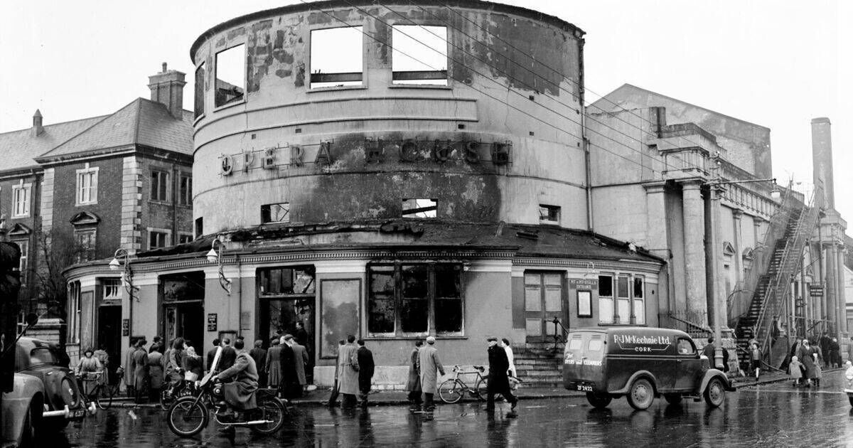 Cork Opera House in 1955 after a fire took hold during a pantomime rehearsal.