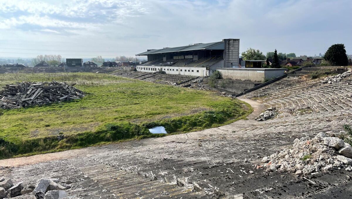 A general view of the derelict grounds of the Casement Park stadium. 