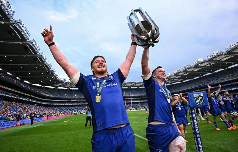 Joe McCarthy, left, and James Ryan celebrate with the trophy. Picture: Brendan Moran/Sportsfile
